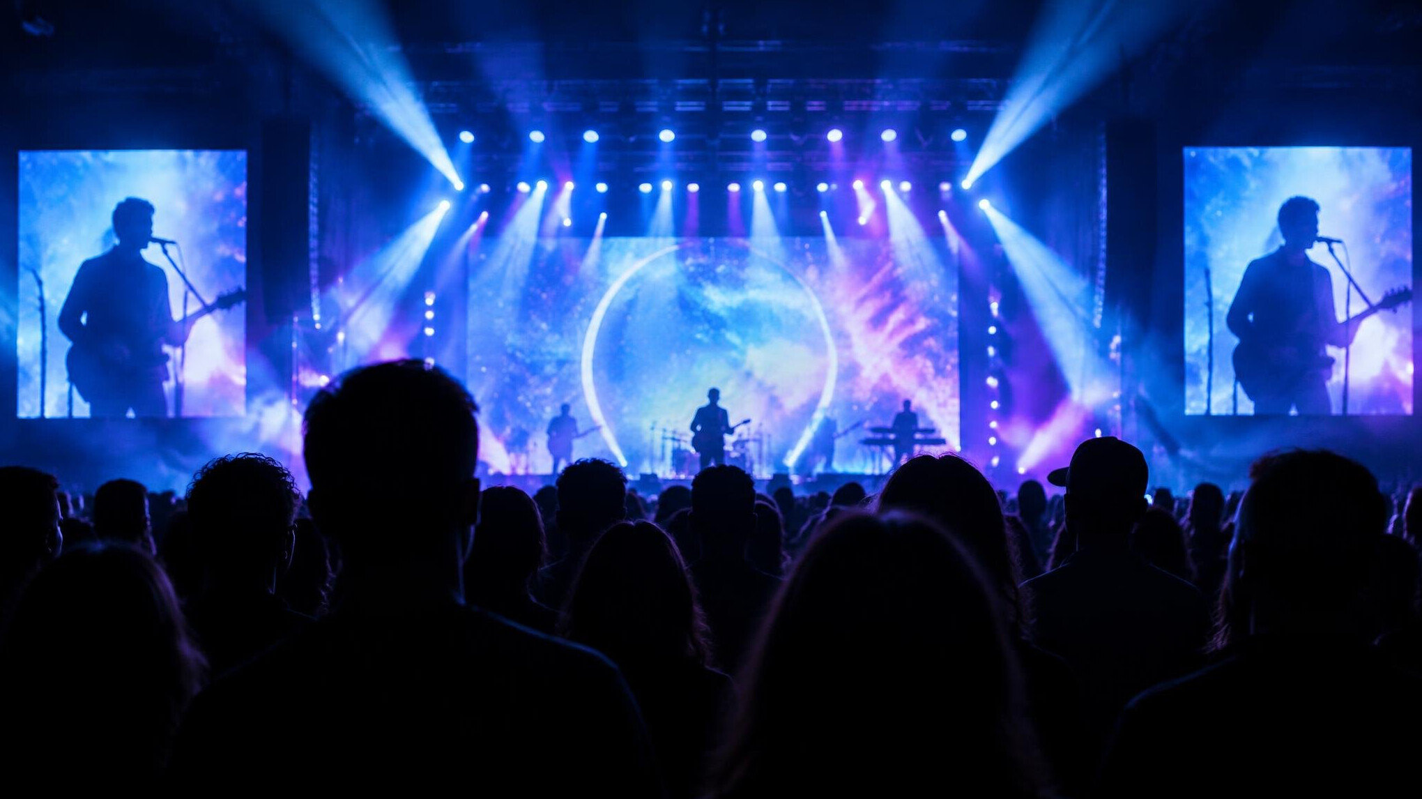 Live concert stage seen from the audience