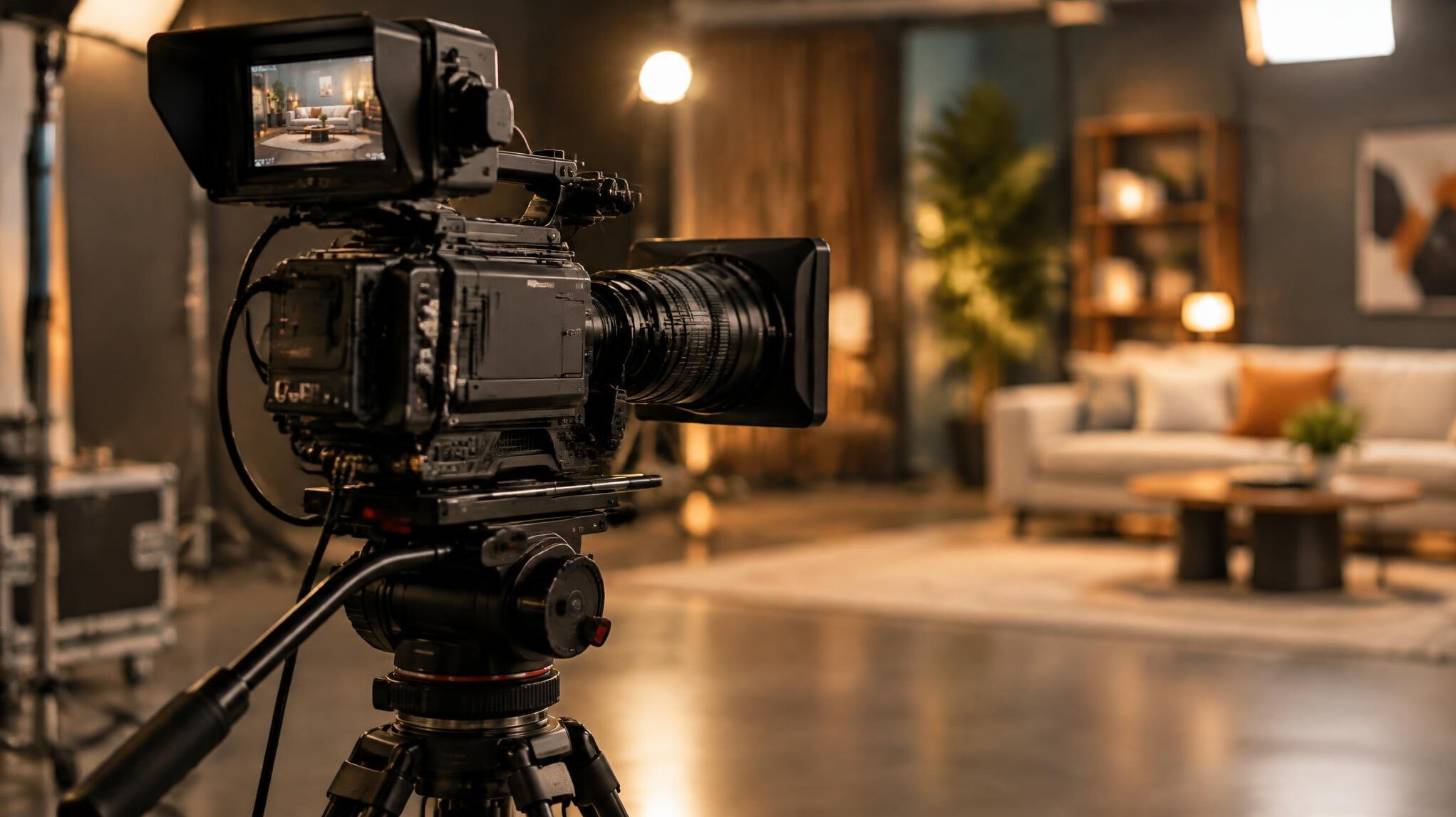 Professional film camera on a studio set